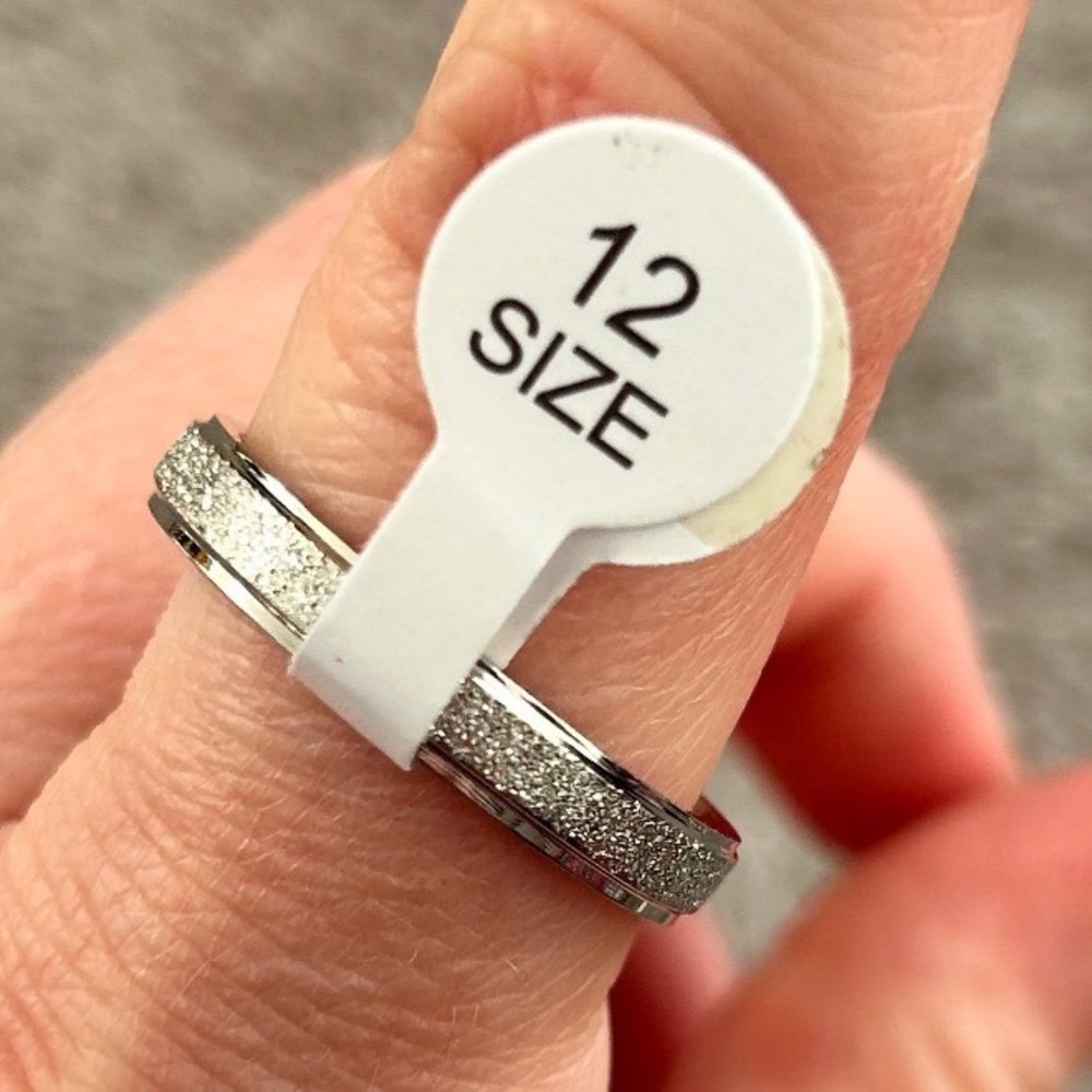 Mens‎ Womens Silver Tone Ring Glitter Sparkle Band Size 12
